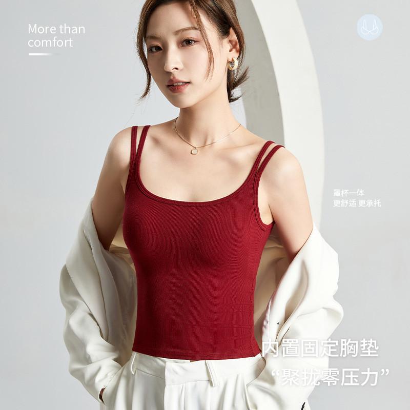 2025新款带胸垫法式双肩带吊带背心打底文胸一体式美背女夏外穿