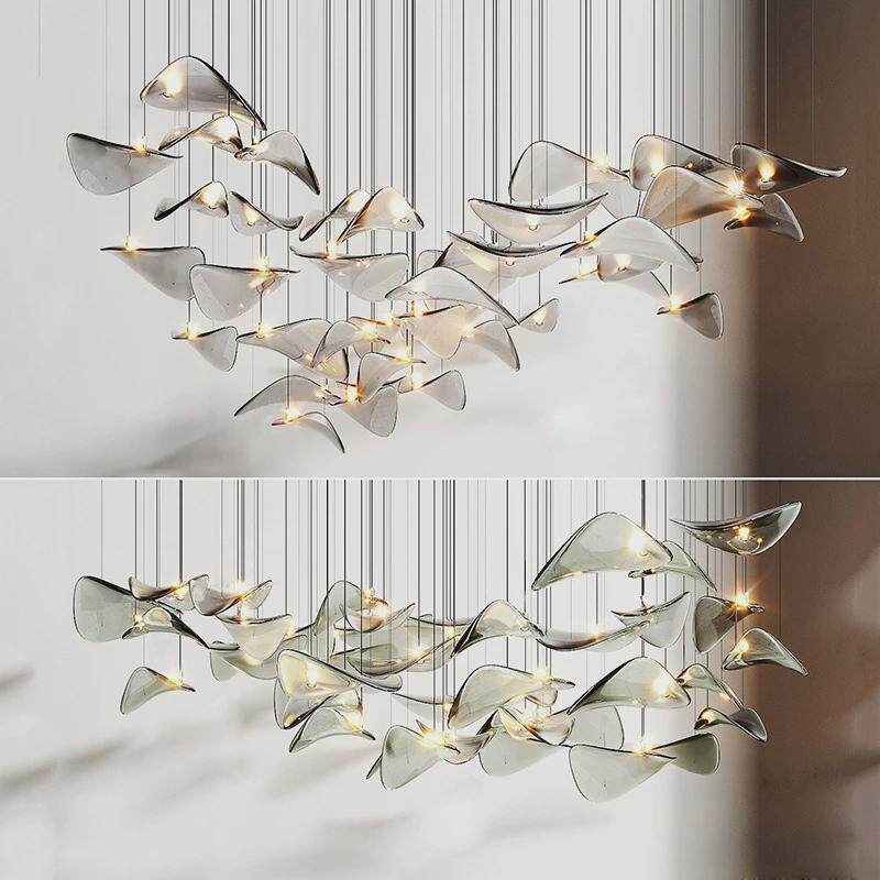非标工程灯具定制酒店集成玻璃会所大堂大型别墅美容院荷叶吊灯
