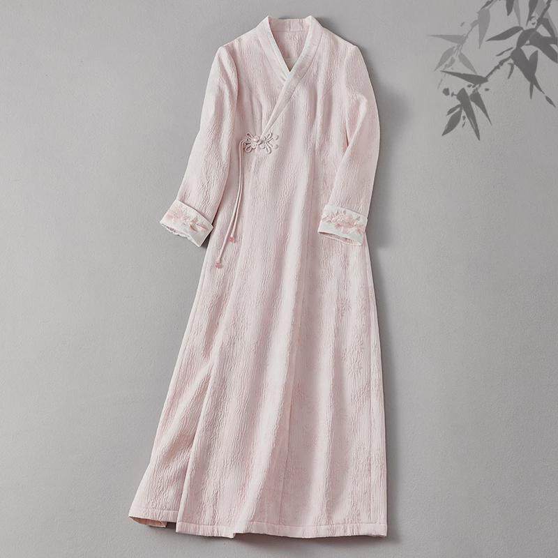 秋冬款新中式国风改良交领刺绣茶服加厚女