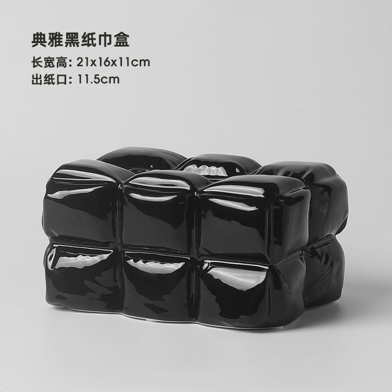 ins轻奢陶瓷纸巾盒摆件客厅奶油风现代家用茶几抽纸盒餐桌装饰品