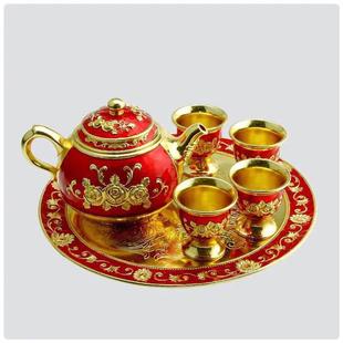 商务礼品合金属渡银器工艺品摆件6装件套茶具茶壶茶杯托盘