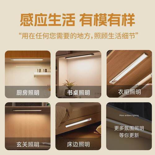 智能无线感应灯放光超薄自粘人走灯灭充电衣柜酒柜橱柜灯感应灯带