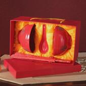 结婚陶瓷碗套装 红色喜庆2碗2勺2筷子组合陪嫁4.5寸饭碗 家用中式