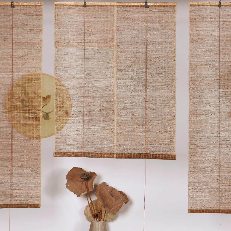 阳台窗帘免打孔阳光玻璃房遮光遮阳帘茶室日式竹帘卷帘苎麻隔断帘