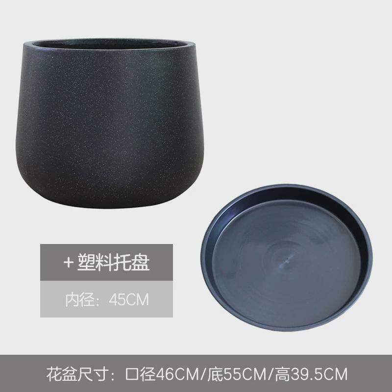 北欧简约水泥花盆黑色盆圆形盆栽客厅落地器超大号创意白色种树盆