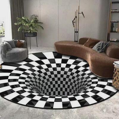 天津眩晕地毯3d立体地垫视觉入门黑洞圆形吓人深坑深渊错觉崔黄口