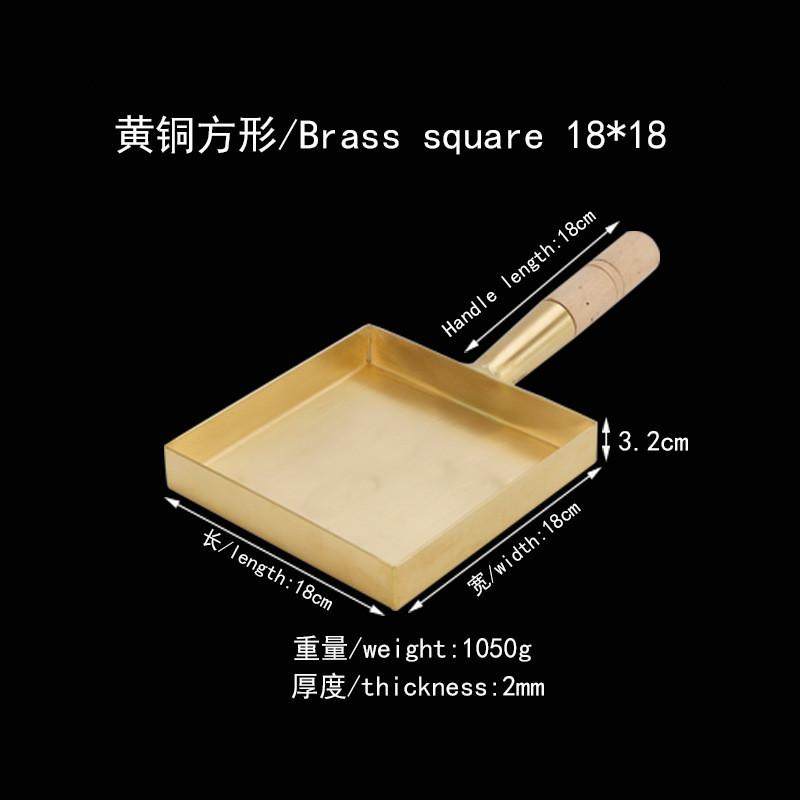 日式玉子烧盘紫铜黄铜制平底煎锅木柄方平底锅铜锅煎纯铜平底煎盘