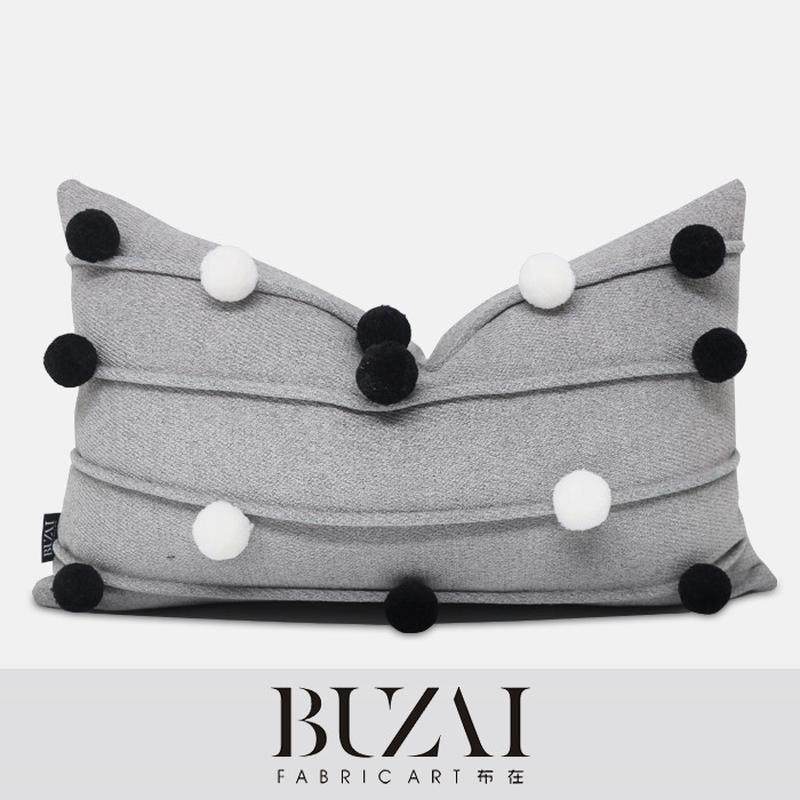 布在布艺 灰色靠包黑白毛线球抱枕男孩房腰枕样板间儿童靠垫,居家布艺,靠垫/抱枕,淘宝优惠券,粉丝福利购,淘宝优惠卷