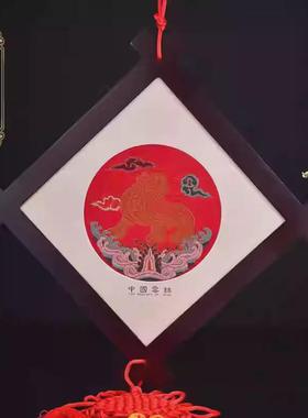 南京云锦井架木质工艺品挂件红色福字家居礼品手工艺品摆件挂饰