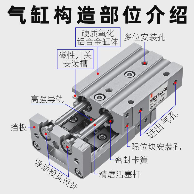 高强导轨精密小型气动MXS滑台气缸6/8/10/磁性感应直线HLS螺纹