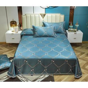 夏天冰丝床单三件套丝滑裸睡冰凉席子可折叠水洗2米双人床1.8m1.5