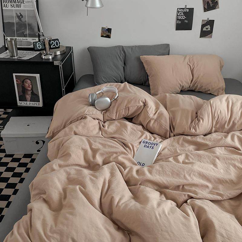 ins混搭水洗棉四件套纯色床单被套单人学生宿舍床笠款床上用品,床上用品,床品套件/四件套/多件套,淘宝优惠券,粉丝福利购,淘宝优惠卷