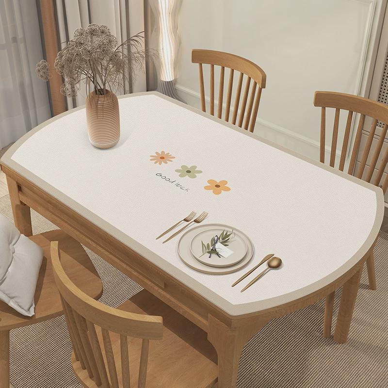 长ins椭圆桌垫防水防油免洗客厅可折叠伸缩圆形餐桌布茶几皮革垫