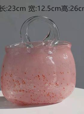 碧轩摆件林霞手提篮粉色包包玻璃花瓶创意新品吕花瓶插花花艺师
