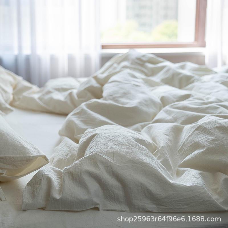 日式水洗优质民宿纯白色酒店全棉四件套被套床单裸睡床上用品