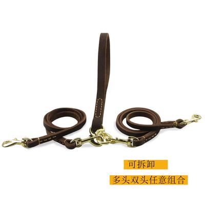 狗狗双头一拖二多牵引绳双狗链遛狗绳牵两条狗宠物牛皮狗防缠绕