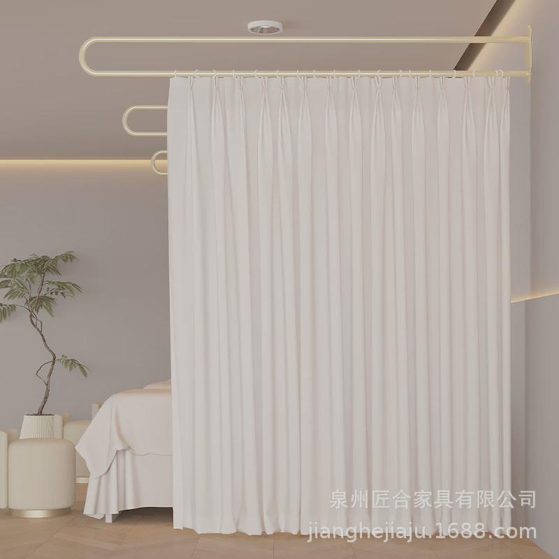 铁艺u型奶油风美容院隔断帘子养生馆理疗床杆围帘帘拉支撑架纱帘