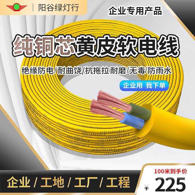 铜芯黄皮牛筋电线家用防水电缆线2芯户外防冻软线1.52.5平方电线