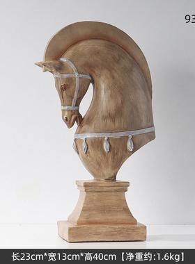 欧式仿木纹马摆件创意家居装饰轻奢软装摇摆摆卧室书房童趣马