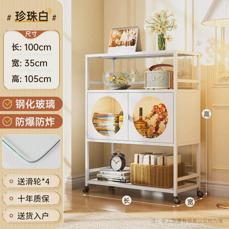 可储物柜厨房置物架多层碳钢移动餐边收纳柜书架书柜玻璃展示柜