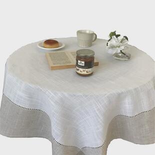 手工抽丝镂空餐桌白色素色布艺茶几垫长方形盖巾台布简约餐桌桌布