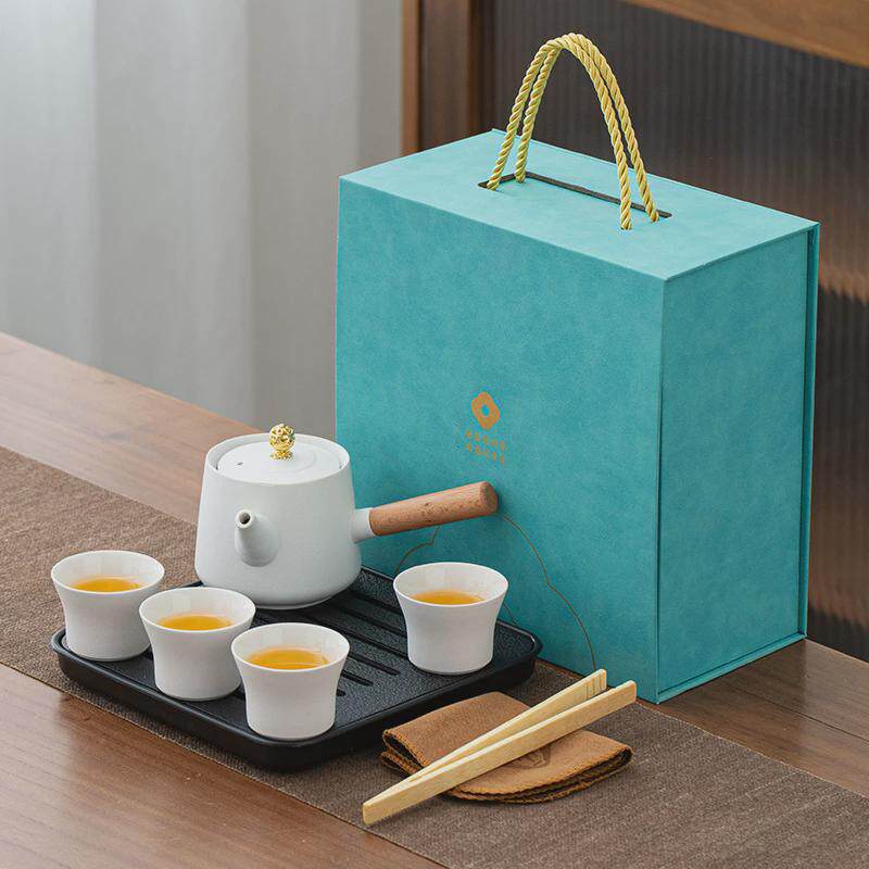 黑陶茶具套组日式侧把壶简约陶瓷功夫茶具轻奢茶盘套装商务伴手礼