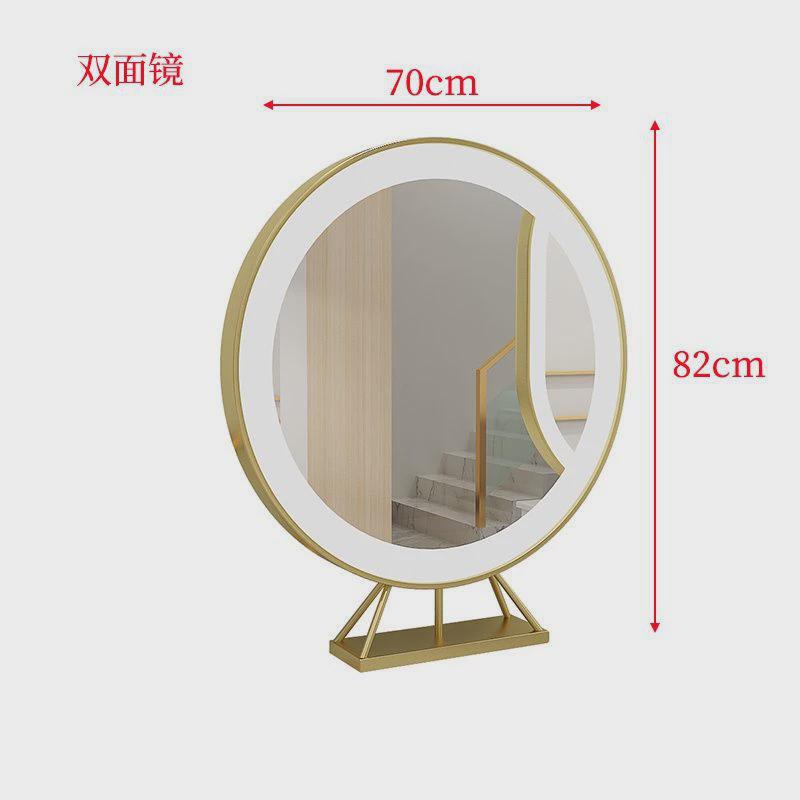 rz*桌大理石美发店镜台化妆台镜子网红发廊烫染单面双面镜台带灯