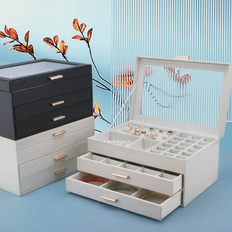 首饰盒收纳盒大容量多层透明盖戒指手镯吊坠手链饰品盒子