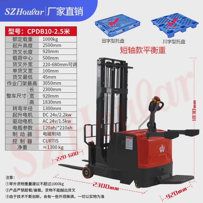 全电动站驾式平衡叉车堆高车cpdb15堆垛车升降重1吨3米无支腿脚款