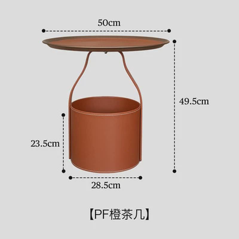 意式手拎纯手工马鞍皮收纳茶几创意极简客厅沙发边几休闲小圆桌子