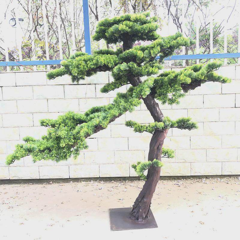 仿真迎客松美人松新年装饰假松树盆栽酒店商场客厅背景墙装饰