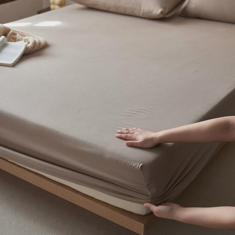 日式简约纯色全棉双层枕套皱纱床笠单件单双人床罩裸睡床单被套皱