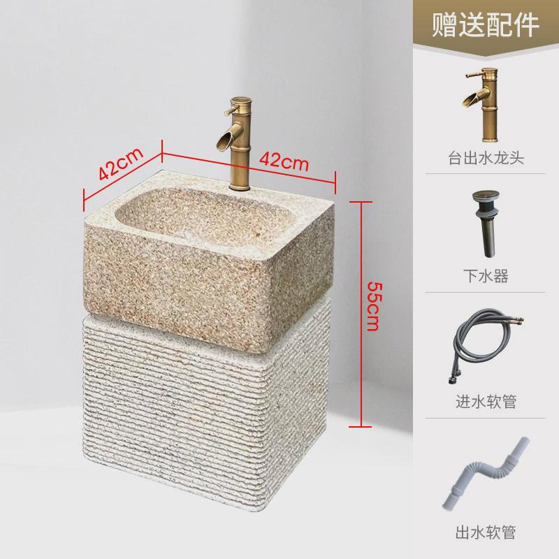 石材天然洗手台盆一体户外落地式大理石立柱盆庭院幼儿园水池儿童