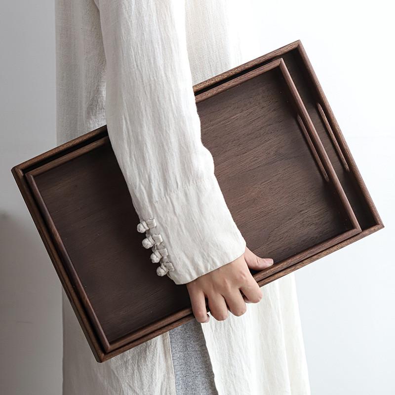 新款茶具木托盘日式胡桃收纳架子酒店会所民宿长方形实木置物盘