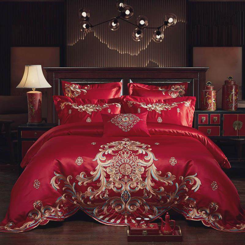 eq4f结婚婚庆四件套喜庆大红色中式刺绣婚嫁床多件套,床上用品,婚庆床品套件,淘宝优惠券,粉丝福利购,淘宝优惠卷