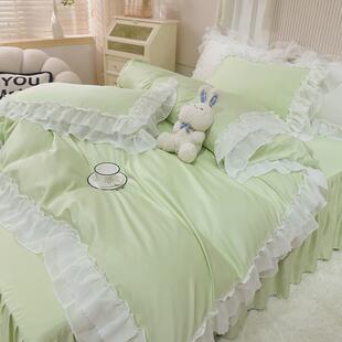 z655公主风床裙式冰丝四件套夏季纯色蕾丝边少女心床上床单被套床