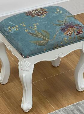 6R欧式法式实木梳妆凳雕花妆凳白色轻奢公主凳梳妆台凳软包化妆凳