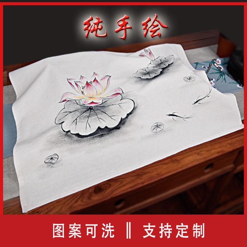 手绘茶盘盖巾布艺茶台遮尘布长方形中式茶具防尘遮盖布小方巾