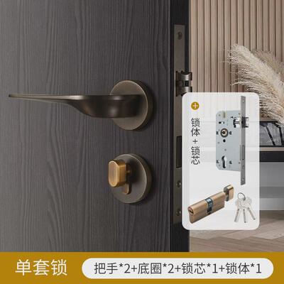 黄铜美式静音家用卧室法式黄古轻奢门锁房门锁具通用型金色门把手