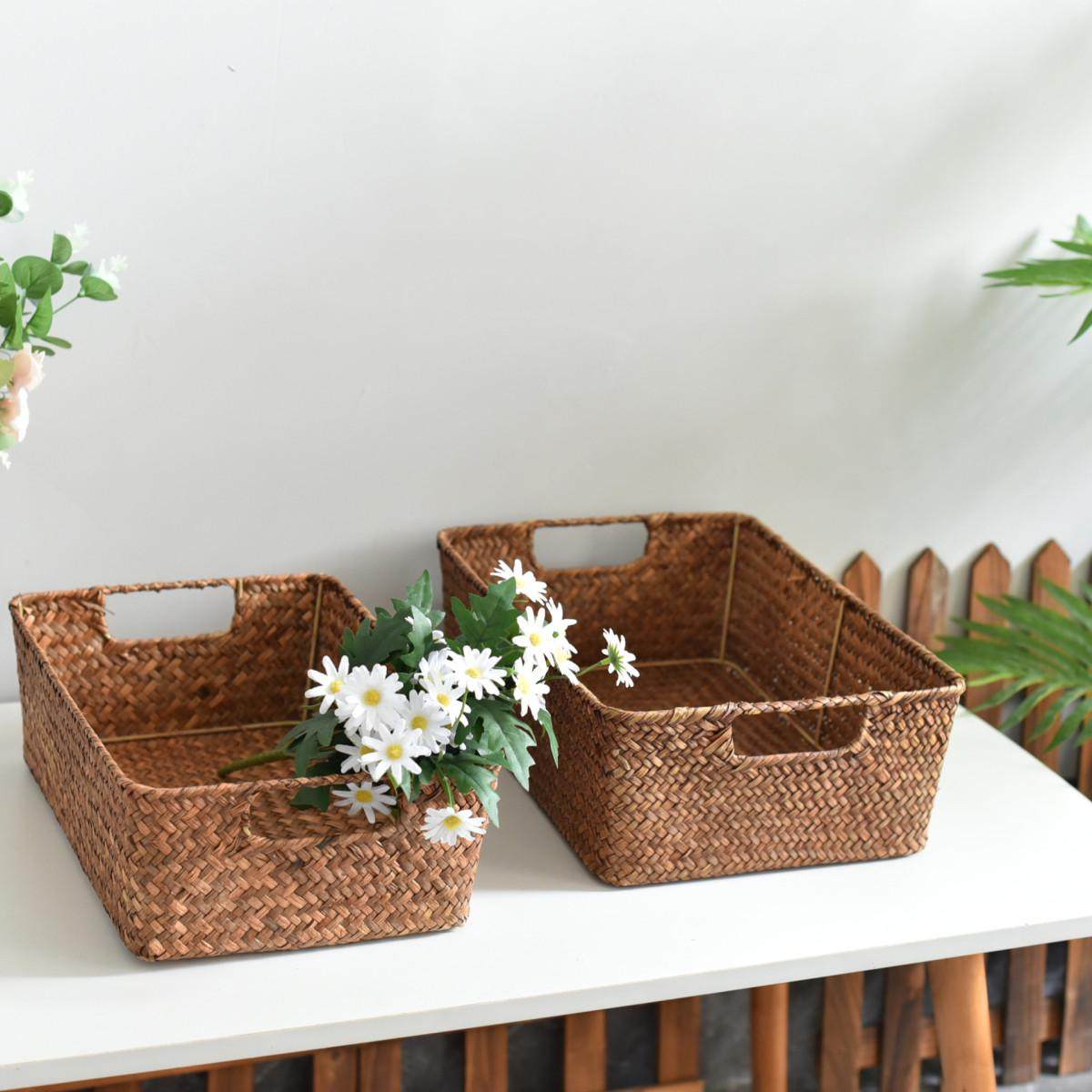 收纳筐装饰手工编织藤编桌面收纳篮编织篮竹筐杂物客厅阳台厨房,收纳整理,橱柜收纳筐,淘宝优惠券,粉丝福利购,淘宝优惠卷