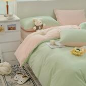 通用男女不限热卖 新款 ins风双拼撞色少女风水洗棉磨毛四件套四季