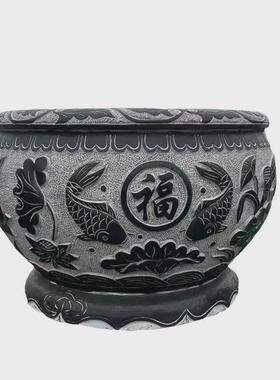 石雕鱼缸鱼盆庭院水缸青石鱼缸石缸室外仿古荷花水缸鱼池庭院摆件