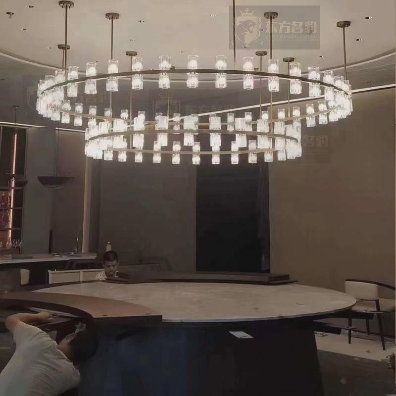 经典环形水晶吊灯后现代酒店餐饮饭店包厢包间轻奢中山灯具定制