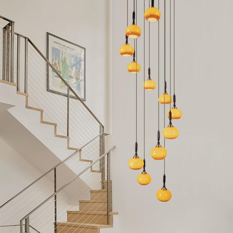 日式古风中复古实木楼梯长吊灯复式楼民宿别墅客厅挑空旋转loft灯