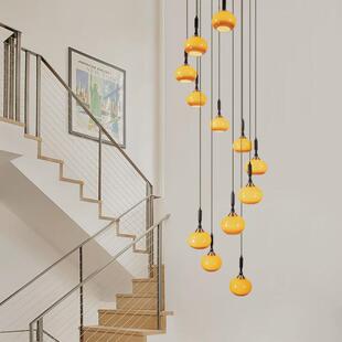 日式中古风复古实木楼梯长吊灯旋转民宿别墅客厅挑空复式楼loft灯