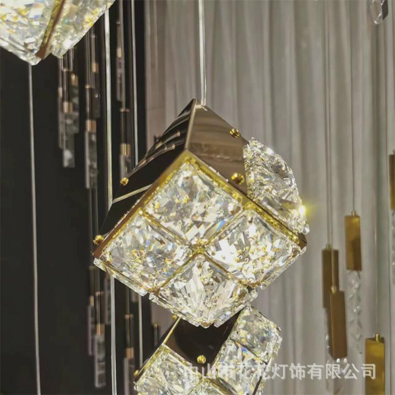 楼梯吊灯轻奢别墅跃层挑空客厅水晶长吊灯复式loft公寓楼梯间灯具