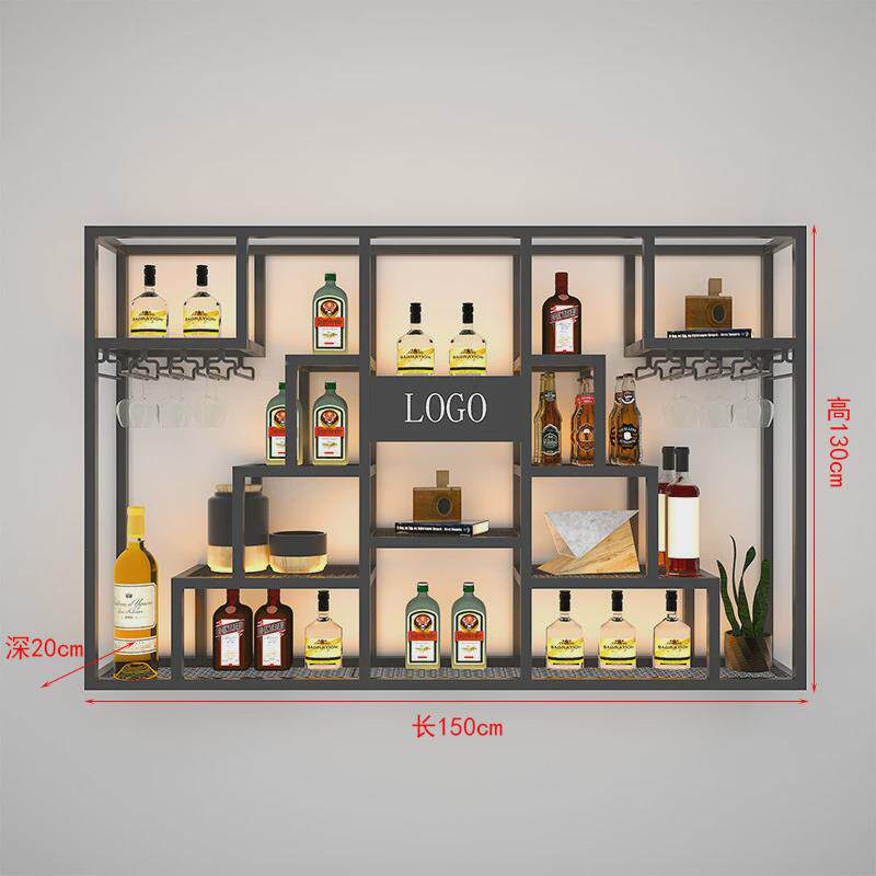 酒吧收纳展示架工业风墙上酒柜置物架餐厅酒架壁挂式吧台红酒架子