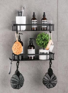 免打孔黑色太空铝双层四方网篮挂壁式厨房卫生间转角置物架收纳架