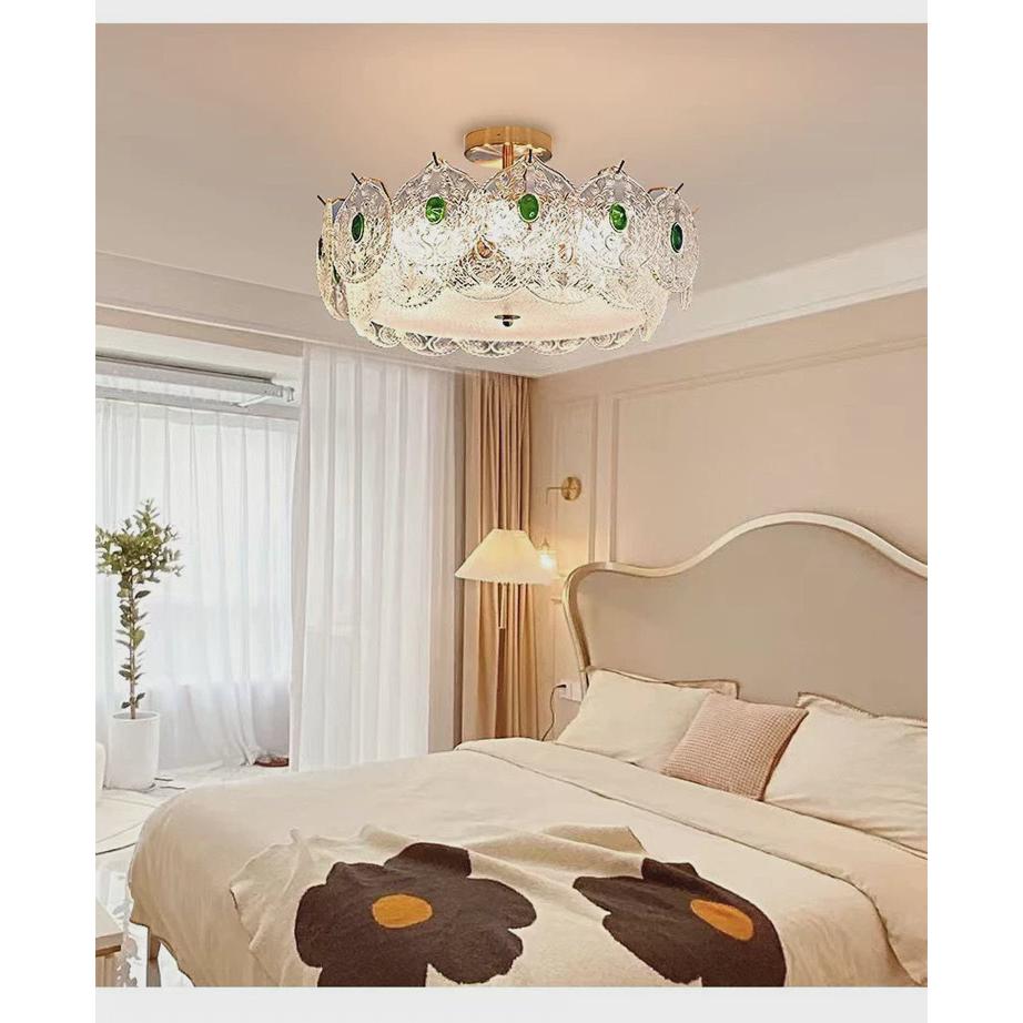 法式复古玻璃卧室吊灯北欧简约客厅餐厅吸顶灯房间灯创意贝壳灯具