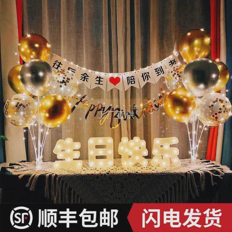 生日快乐派对男孩女孩场景布置用品背景墙气球儿童宝宝周岁装饰品